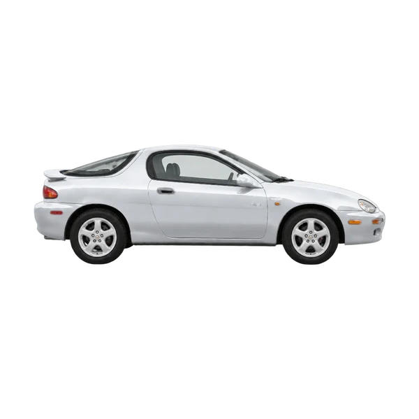 Mazda MX-3 1992 باللون فضي، منظر منظر جانبي (باتجاه اليمين)