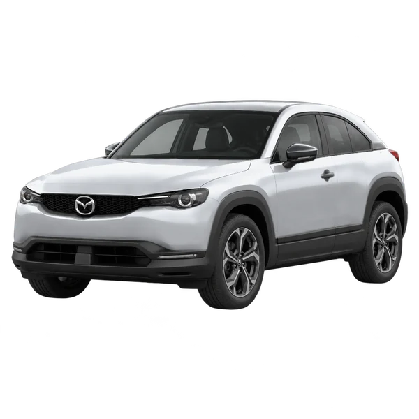 シルバーの2021 Mazda MX-30(フロントスリークォーター(左向き)ビュー)