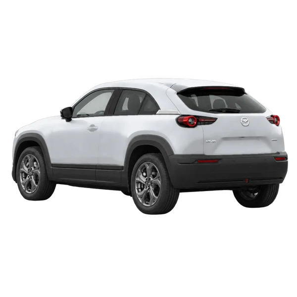 2023 Mazda MX-30 in Silber, Ansicht: Dreiviertelansicht von hinten (nach links gerichtet)