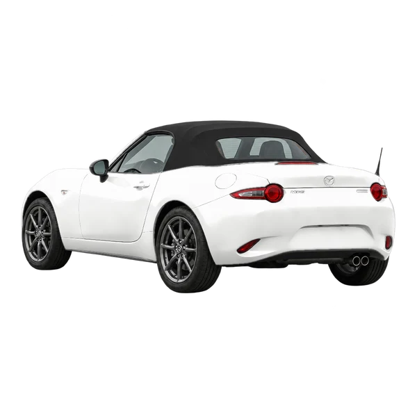 white 2027 Mazda MX-5 rear three-quarter (facing left) view