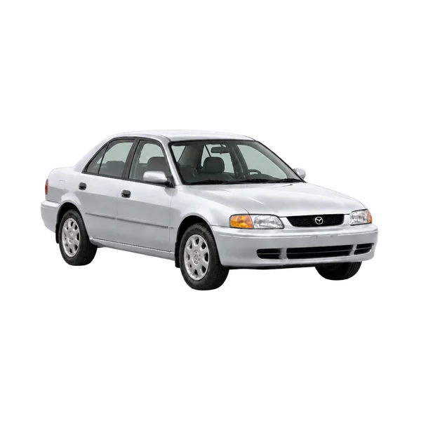 Mazda Protege 1995 argent, vue trois-quarts avant (orienté vers la droite)