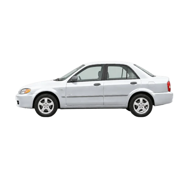 Mazda Protege 2000 prata, vista lateral (voltada para a esquerda)