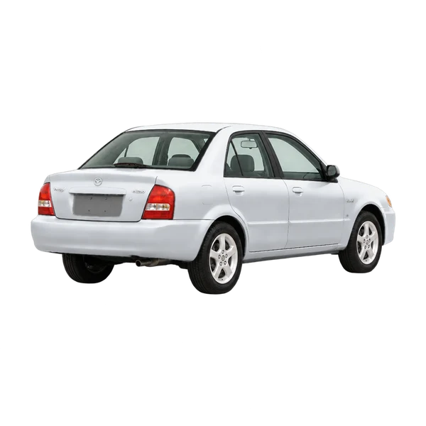 2003 Mazda Protege in Silber, Ansicht: Dreiviertelansicht hinten (nach rechts gewandt)