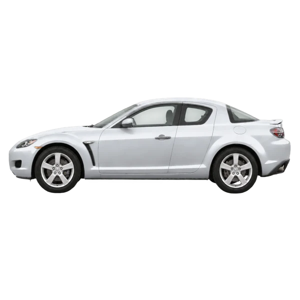 Mazda RX-8 2008 باللون فضي، منظر جانبي (متجه إلى اليسار)