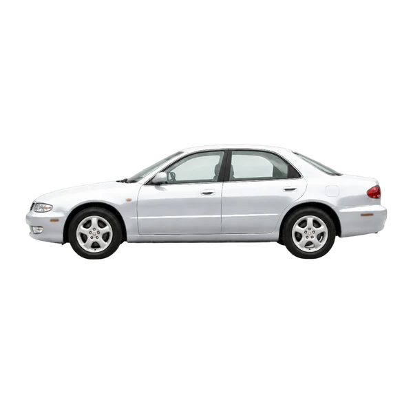 Mazda Xedos 6 1996 باللون فضي، منظر جانبي (متجه إلى اليسار)