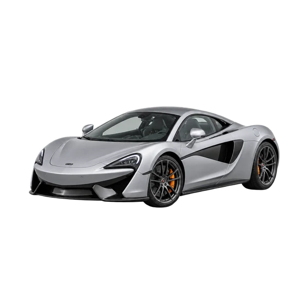 2021 McLaren 570S in Silber, Ansicht: Dreiviertelansicht vorne (nach links gerichtet)