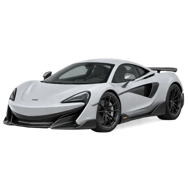 McLaren 600LT 2019 باللون فضي، منظر منظر أمامي بزاوية ثلاثة أرباع (متجه لليسار)