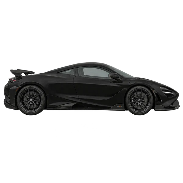 McLaren 765LT 2023 preto, vista lateral (voltada para a direita)