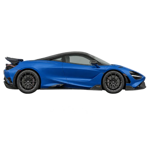 McLaren 765LT 2023 azul, vista lateral (voltada para a direita)