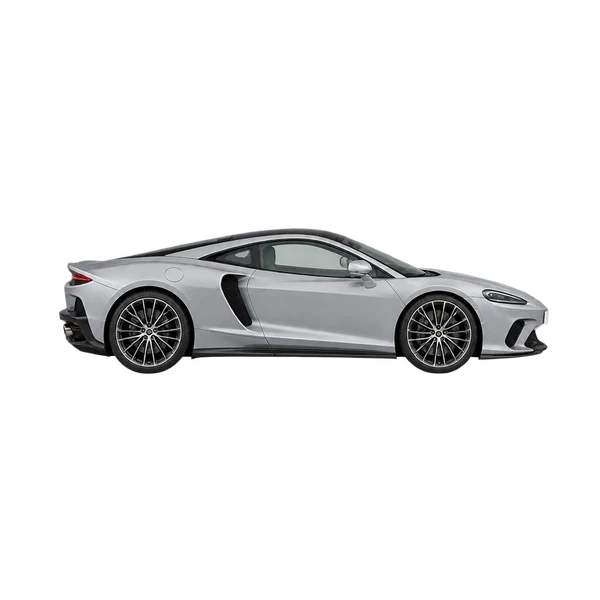 McLaren GT 2023 en plateado, vista lateral (hacia la derecha)