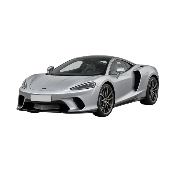 McLaren GTS 2024 prata, vista dianteira em três quartos (voltada para a esquerda)