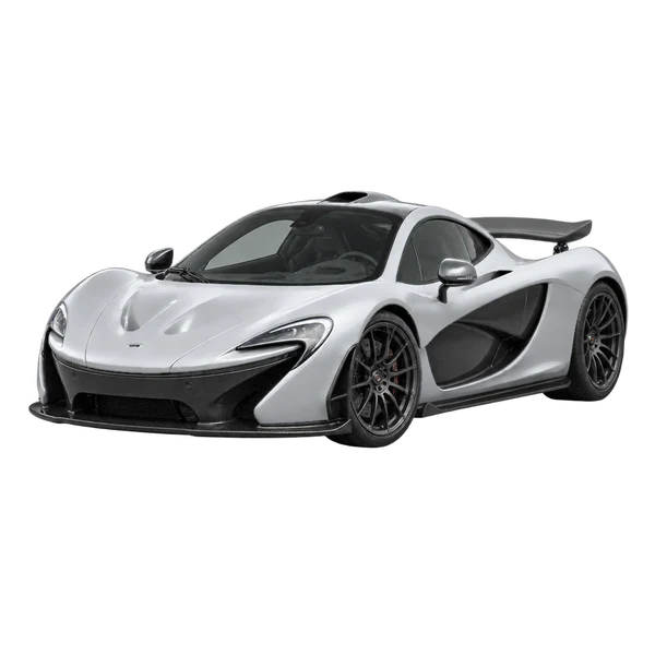 McLaren P1 2021 باللون فضي، منظر منظر أمامي بزاوية ثلاثة أرباع (متجه لليسار)