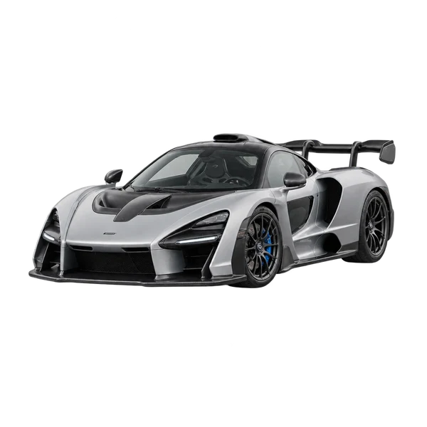 シルバーの2020 McLaren Senna(フロントスリークォーター(左向き)ビュー)