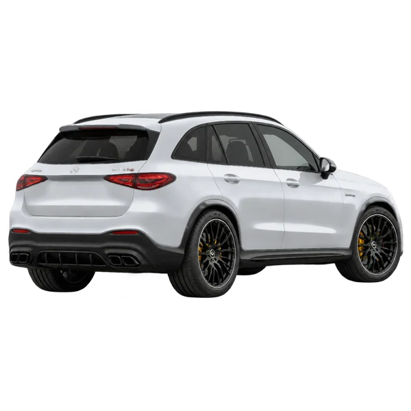 silver 2025 Mercedes-Benz AMG GLC 63S E Performance rear three-quarter (facing right) view