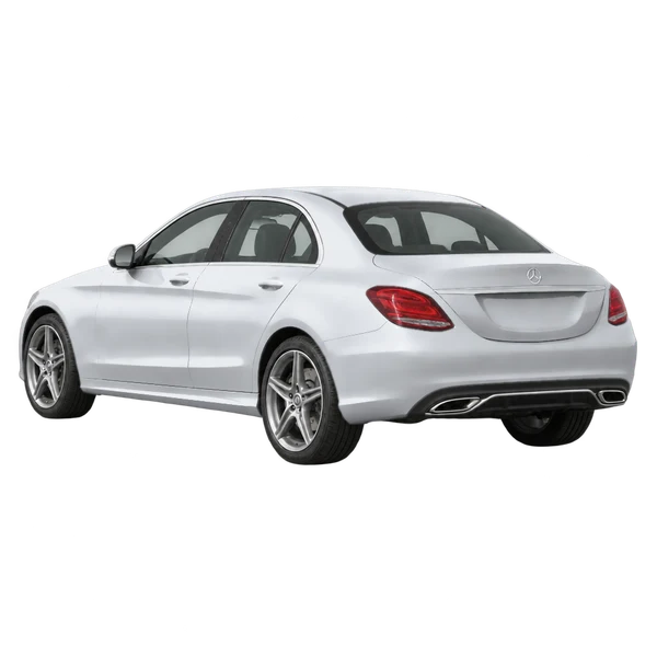 silver 2022 Mercedes-Benz C-Klasse rear three-quarter (facing left) view
