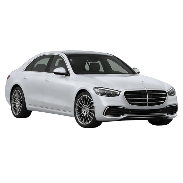 2021 Mercedes-Benz S 580 E in Silber, Ansicht: Dreiviertelansicht vorne (nach links gerichtet)