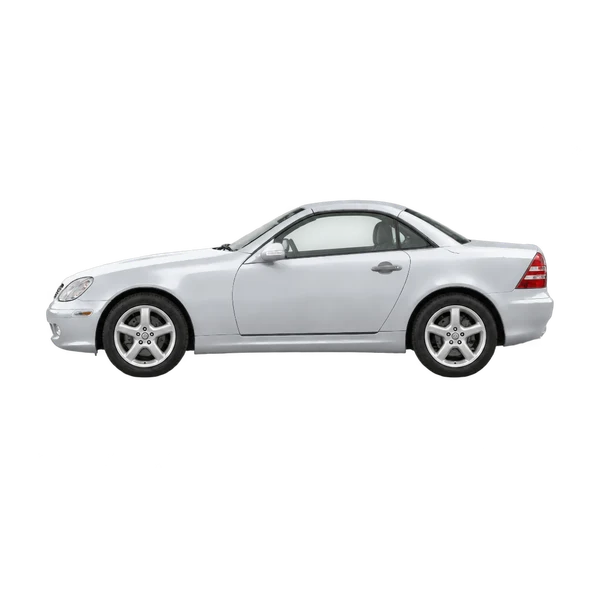 Mercedes-Benz SLK 2000 باللون فضي، منظر جانبي (متجه إلى اليسار)