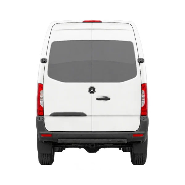 2021 Mercedes-Benz Sprinter in weiß, Ansicht: Heck