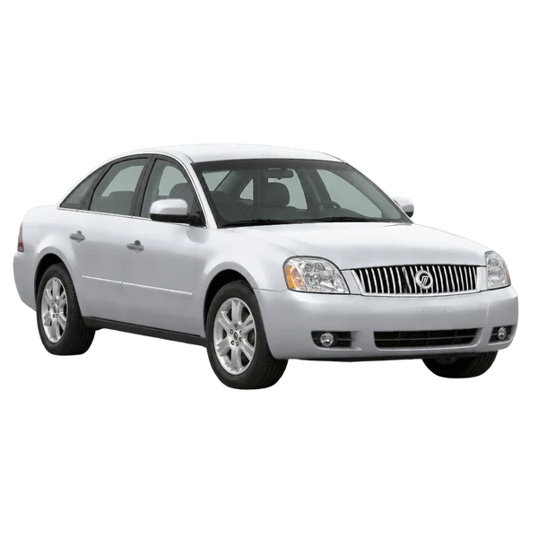 Mercury Montego 2005 باللون فضي، منظر منظر أمامي بزاوية ثلاثة أرباع (متجه لليسار)