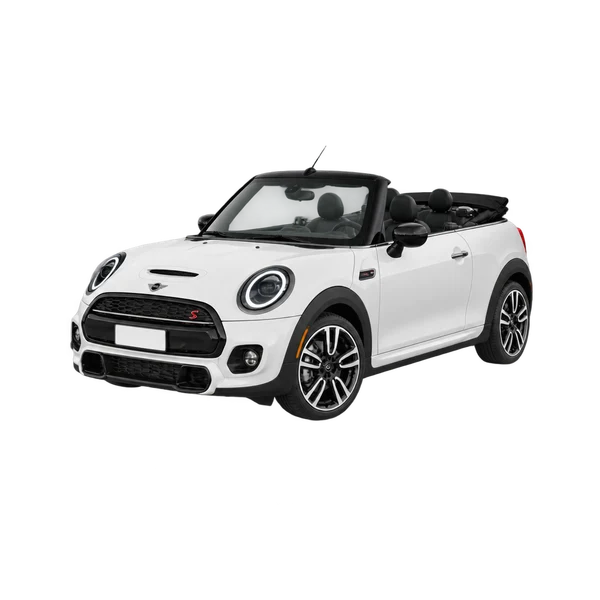 MINI Convertible 2024 en blanco, vista frontal tres cuartos (hacia la izquierda)