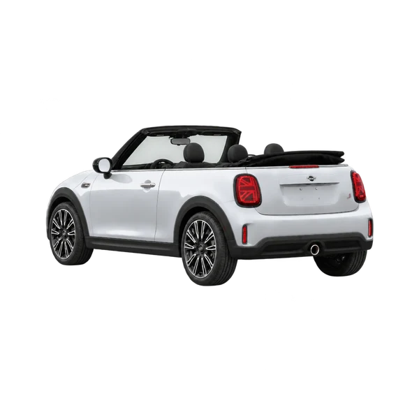 MINI Cooper Convertible 2026 prata, vista três quartos traseira (voltada para a esquerda)