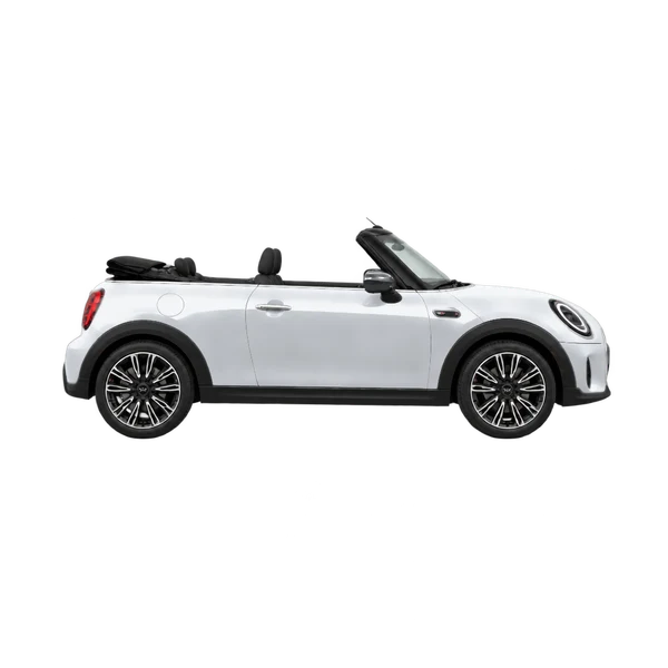 MINI Cooper Convertible 2026 prata, vista lateral (voltada para a direita)