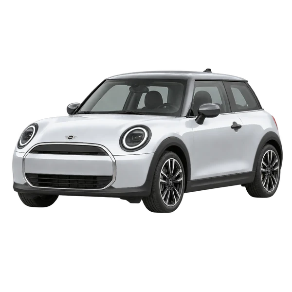 MINI Cooper E 2025 prata, vista dianteira em três quartos (voltada para a esquerda)