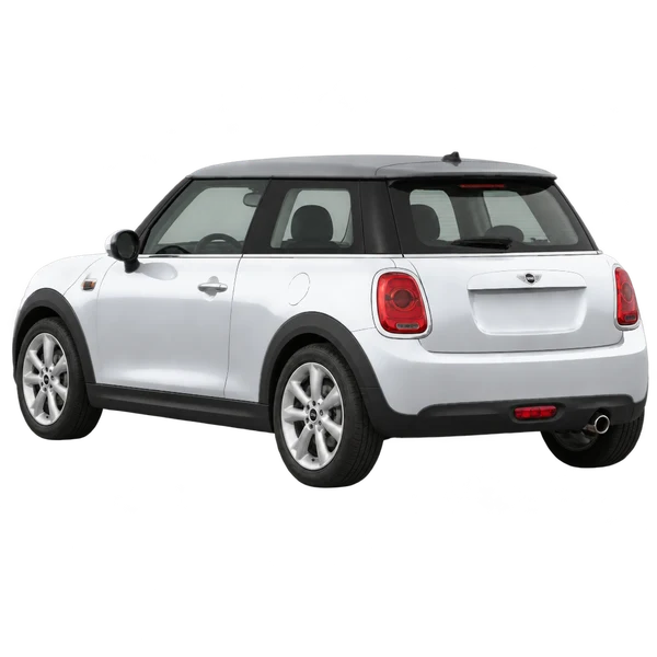 2014 MINI Cooper in Silber, Ansicht: Dreiviertelansicht von hinten (nach links gerichtet)