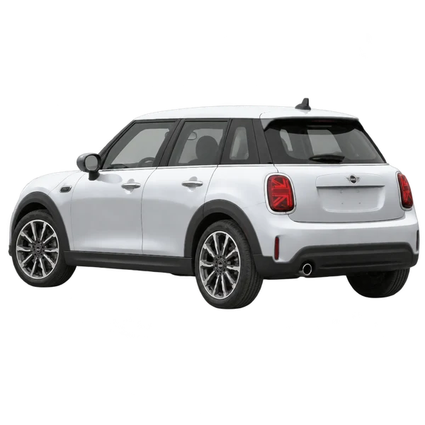 2024 MINI Cooper in Silber, Ansicht: Dreiviertelansicht von hinten (nach links gerichtet)