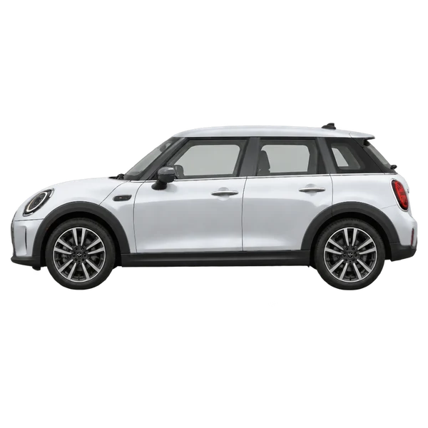 MINI Cooper 2026 en plateado, vista lateral (mirando a la izquierda)