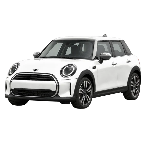 2026 MINI Cooper in weiß, Ansicht: Dreiviertelansicht vorne (nach links gerichtet)
