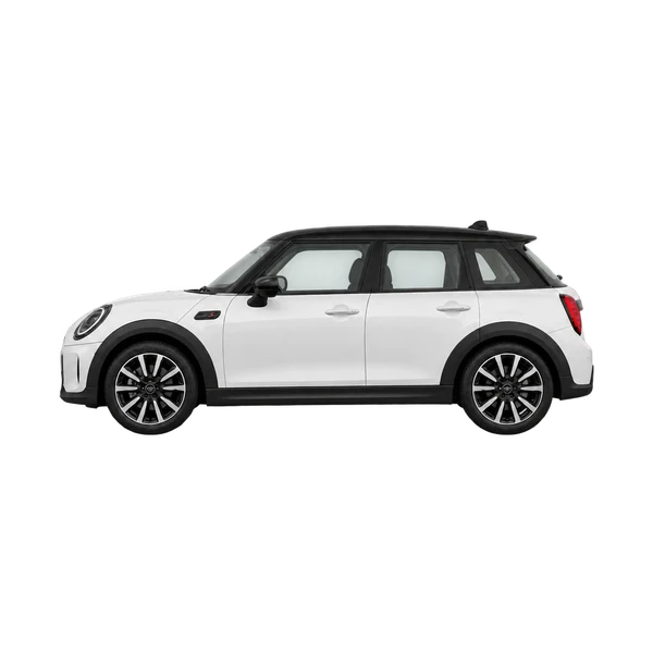 MINI Cooper 2026 باللون أبيض، منظر جانبي (متجه إلى اليسار)