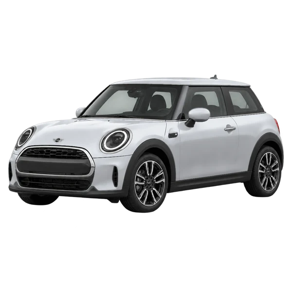 MINI Hardtop 2026 en plateado, vista frontal tres cuartos (hacia la izquierda)