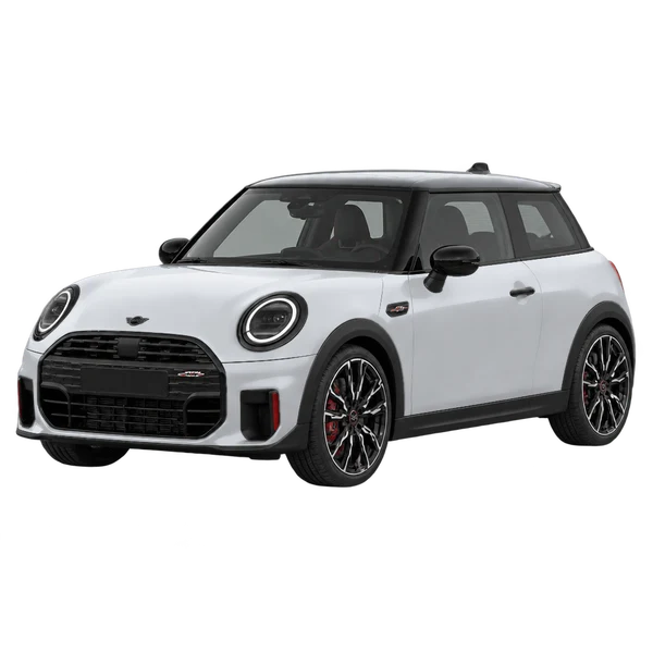 MINI JCW E 2025 — Front three-quarter (facing left), silver