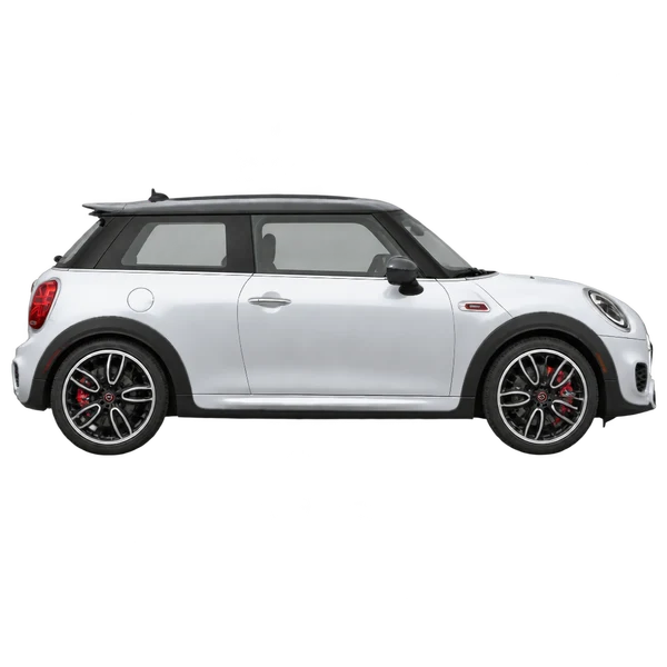 MINI John Cooper Works 2018 en plateado, vista lateral (hacia la derecha)
