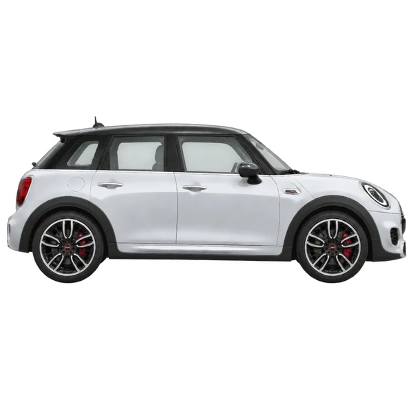 MINI John Cooper Works 2019 en plateado, vista lateral (hacia la derecha)