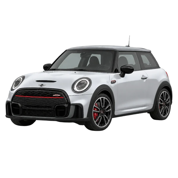 MINI John Cooper Works 2021 en plateado, vista frontal tres cuartos (hacia la izquierda)