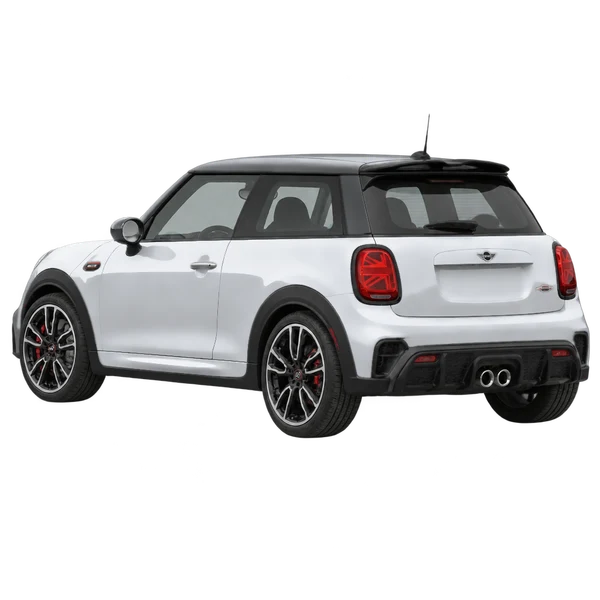 MINI John Cooper Works 2021 en plateado, vista tres cuartos trasero (mirando a la izquierda)
