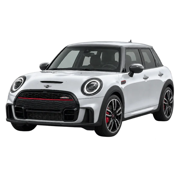 MINI John Cooper Works 2023 en plateado, vista frontal tres cuartos (hacia la izquierda)