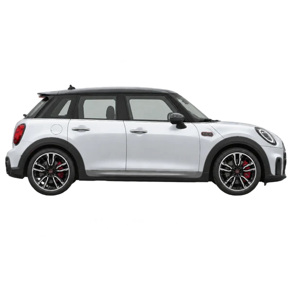 MINI John Cooper Works 2023 en plateado, vista lateral (hacia la derecha)
