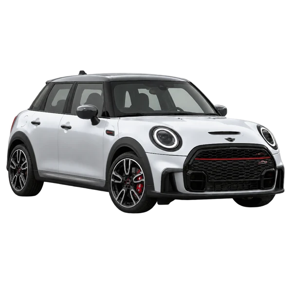 MINI John Cooper Works 2024 en plateado, vista frontal tres cuartos (hacia la izquierda)
