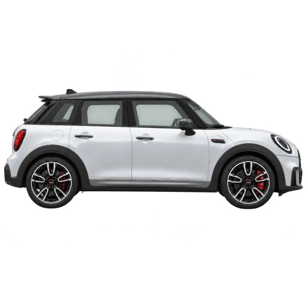 MINI John Cooper Works 2024 en plateado, vista lateral (hacia la derecha)