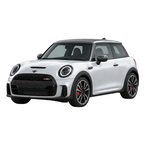 MINI John Cooper Works 2025 en plateado, vista frontal tres cuartos (hacia la izquierda)