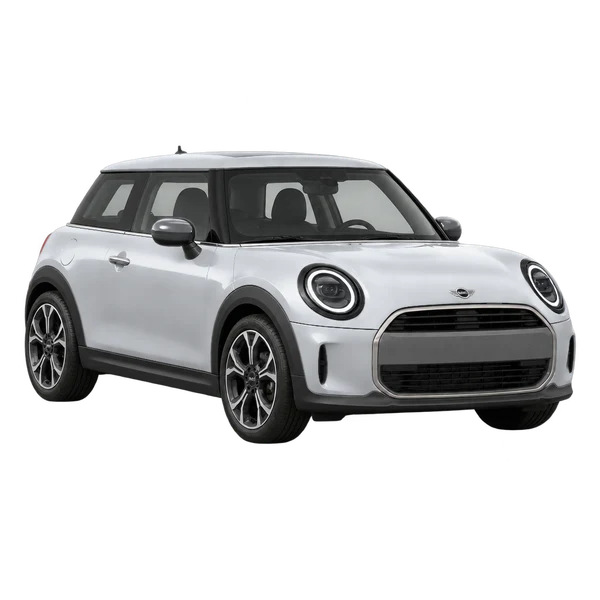 MINI One 2026 en plateado, vista frontal tres cuartos (hacia la izquierda)