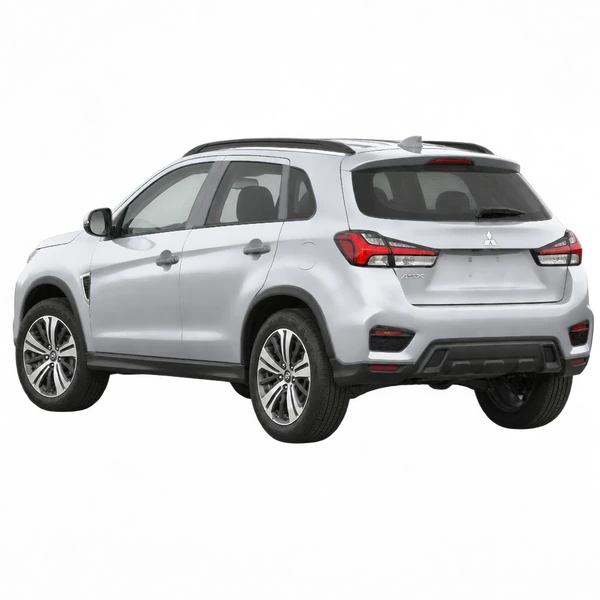 2021 Mitsubishi ASX in Silber, Ansicht: Dreiviertelansicht von hinten (nach links gerichtet)