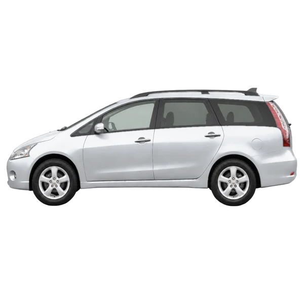 Mitsubishi Grandis 2007 باللون فضي، منظر جانبي (متجه إلى اليسار)