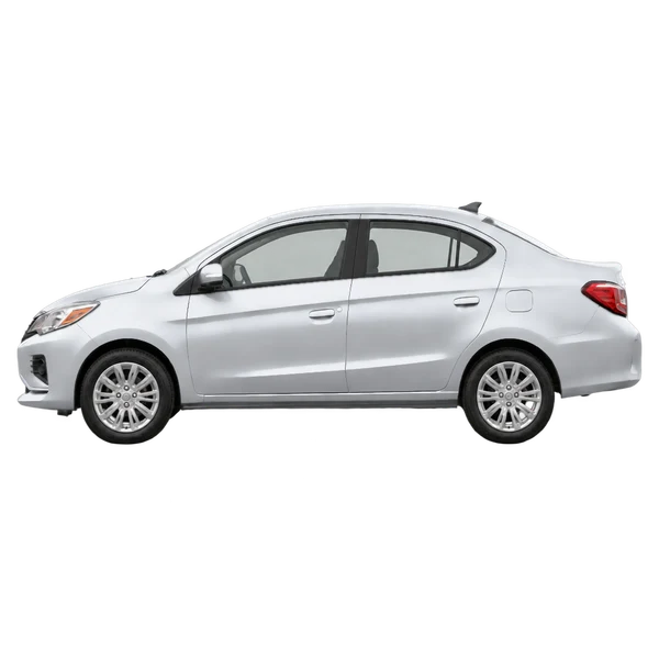 Mitsubishi Mirage G4 2021 en plateado, vista lateral (mirando a la izquierda)