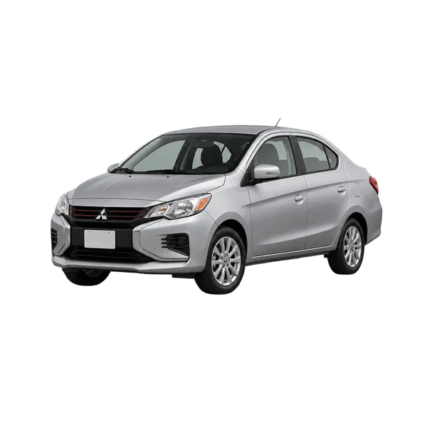 silver 2025 Mitsubishi Mirage G4 front three-quarter (facing left) view