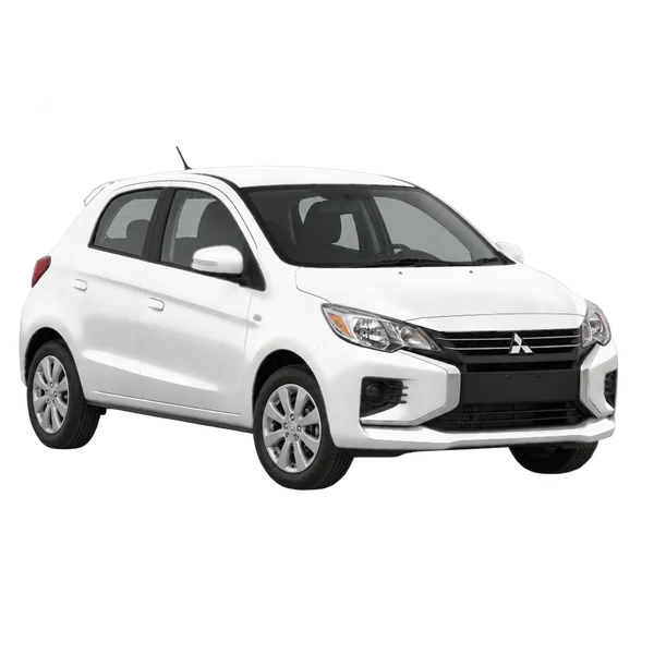 2021 Mitsubishi Mirage in weiß, Ansicht: Dreiviertelansicht vorne (nach links gerichtet)