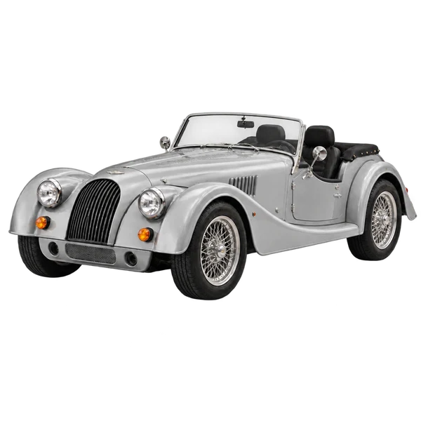 Morgan Roadster 2022 prata, vista dianteira em três quartos (voltada para a esquerda)